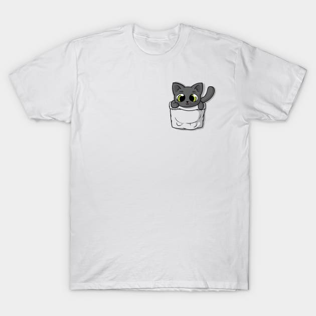 Cute Black Pocket Cat T-Shirt by Beka